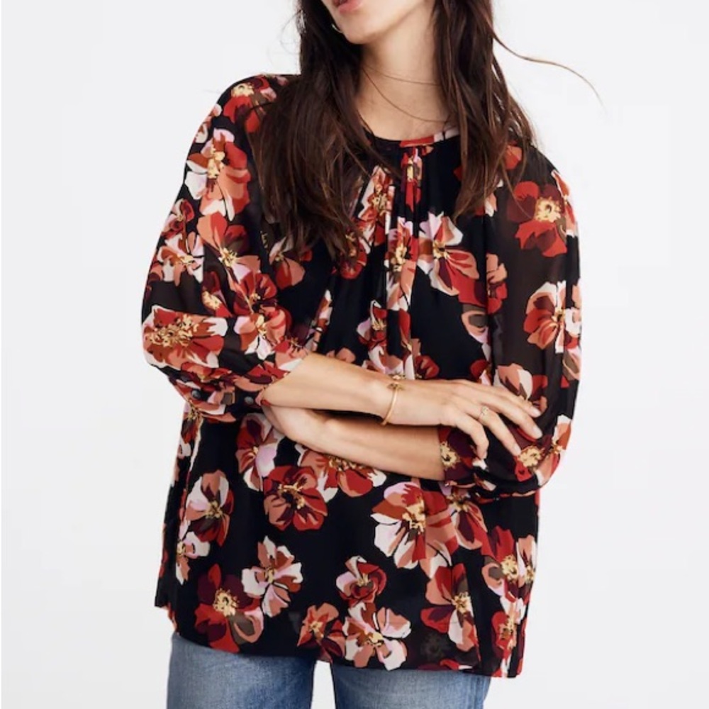 Madewell Tie-Back Bubble-Sleeve Top in French Rose